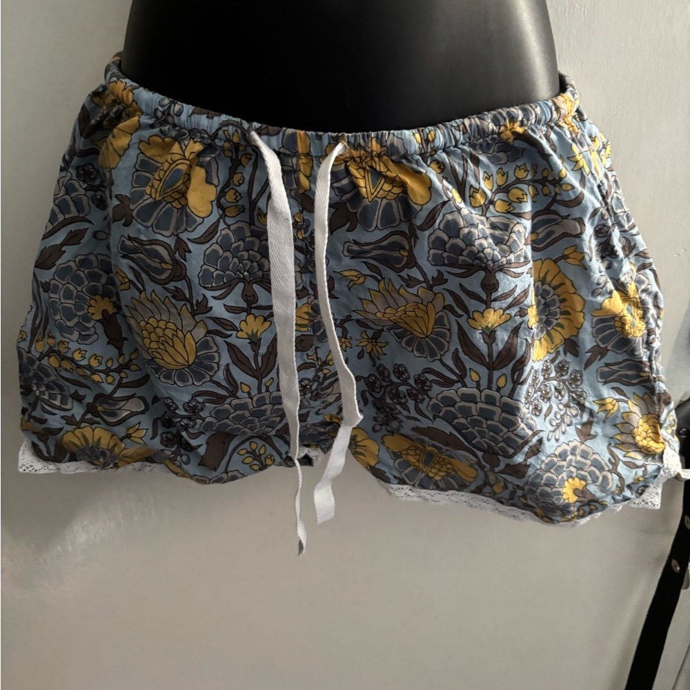 Floral Women's Pajama Shorts in Blue and Yellow